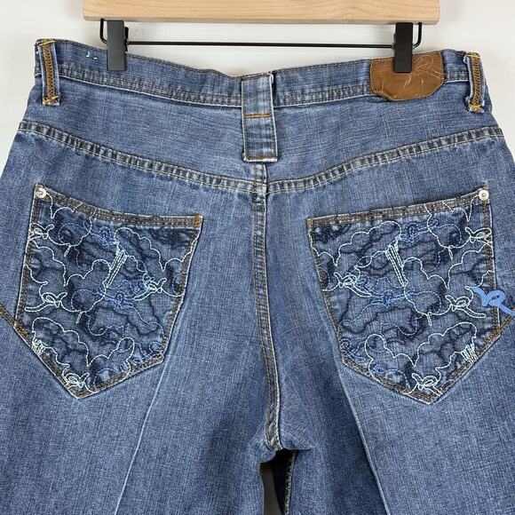 RocaWear Baggy Denim Shorts 38 Embroidered Pockets Hip Hop Streetwear Y2K - Picture 4 of 9